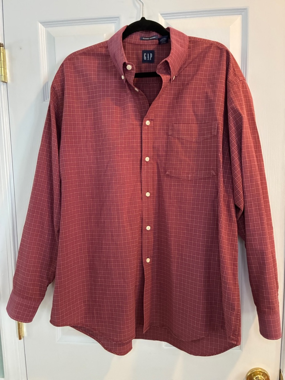 GAP Men's Burgundy Grid Button-Down Shirt